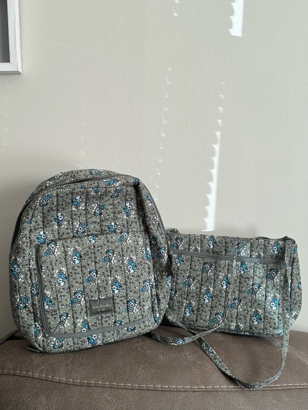Vera Bradley Green Quilted Floral Mini Backpack and Crossbody Set - Picture 1 of 1